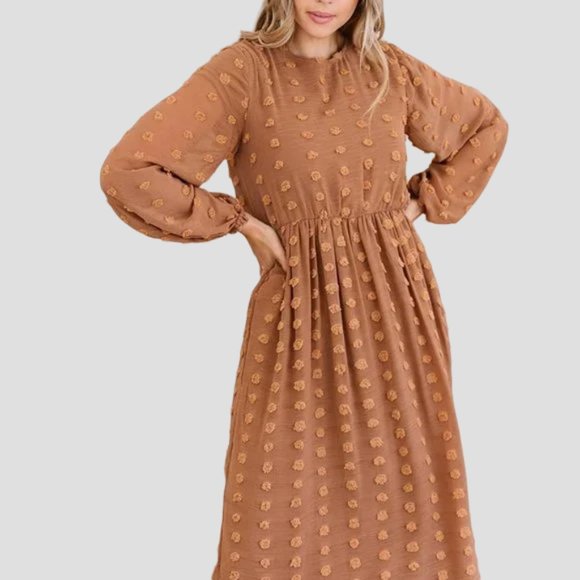 Dresses & Skirts - GORGEOUS Brown Fuzzy Swiss Dot Dress SZ Small  Classic Formal Demure